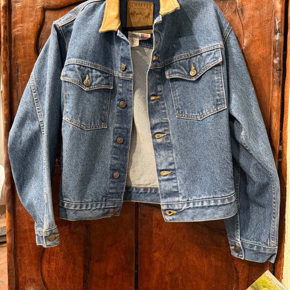 Schaefer Outfitters Denim Jacket with Leather Collar NEW WITH TAGS - Picture 4 of 6